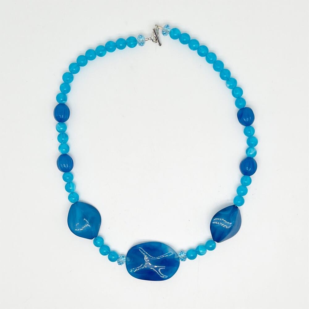 Handmade Blue Beaded Statement Necklace Hand Crafted Artisan